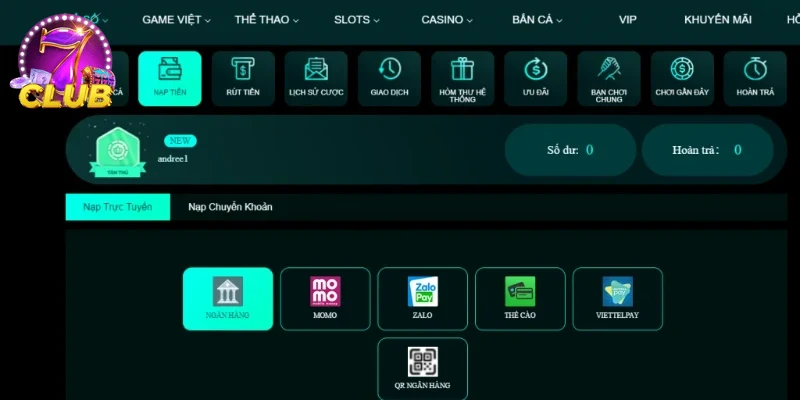 Giao diện website NẠP TIỀN đơn giản và hiện đại.